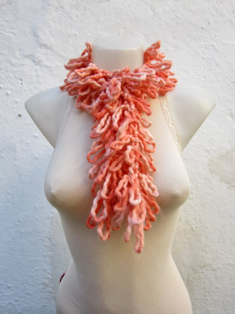 Crochet Scarf, Lariat Scarves, Orange, Crocheted Necklace, Gift for her, Winter, Women Accessories, Christmas Gift image 1