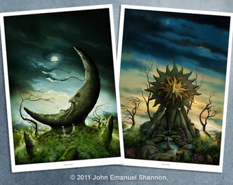 Art Print Set - Moon Stone and Sun Stone A3 (11.7x16.5) prints by John Emanuel Shannon