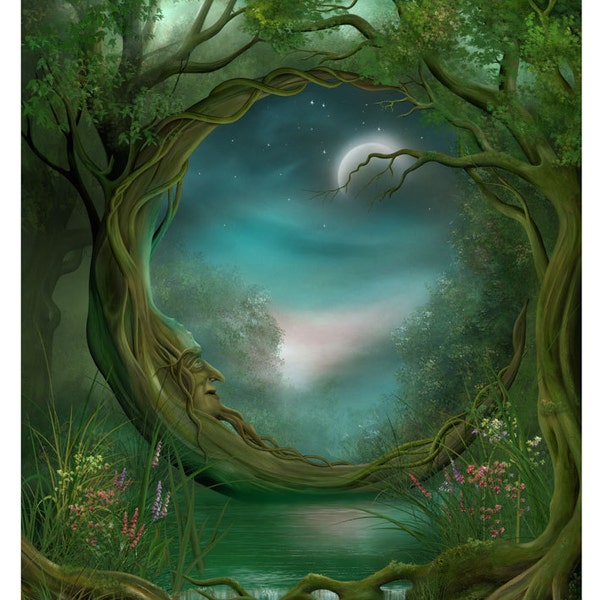 Art Print - Day and Night - Moon Tree A3 (11.7x16.5) print by John Emanuel Shannon