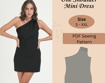 Shift Dress Sewing Patterns | One Shoulder Mini Dress Pattern | Bodycon Mini Summer Dress | Beginner Friendly | S–XXL