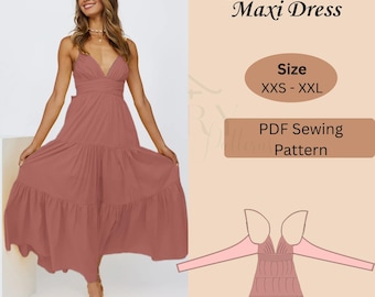 Elysia Back Tie Dress Pattern | Tiered Maxi Dress | Back Bow Tie Dress | Linen Maxi Dress | Women Summer Dress | XXS–XXL