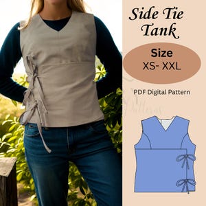Side Tie Top Sewing Pattern | Beginner Pattern | PDF Digital Pattern | Blouse Pattern| Easy Sewing Pattern| Women Sewing Pattern XS-XXL