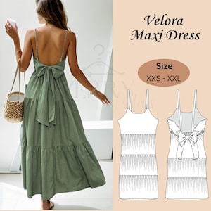 Back Tie Maxi Dress Sewing Pattern , Sleeveless Bow Back Dress , Backless Summer Sundress , PDF Pattern for Women , XXS to XXL