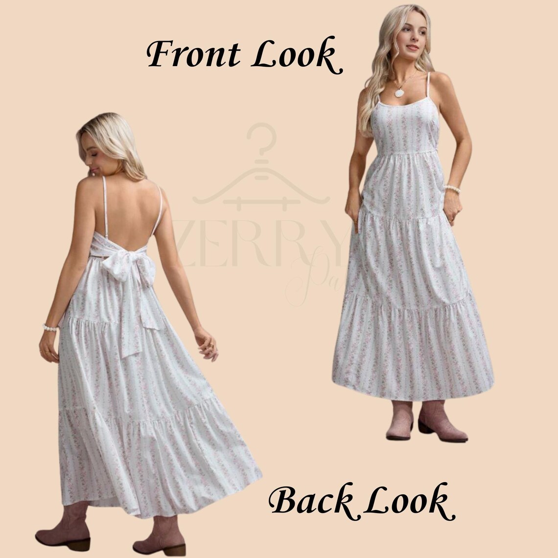 Backless Summer Sewing Pattern – Back Tie Maxi Dress, Sleeveless Bow ...