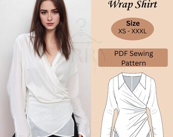 Wrap Top Sewing Pattern | Wrap Shirt Blouse Pattern | Top Pattern For Women | PDF Sewing Pattern | Sizes XS-XXXL | Beginner Friendly