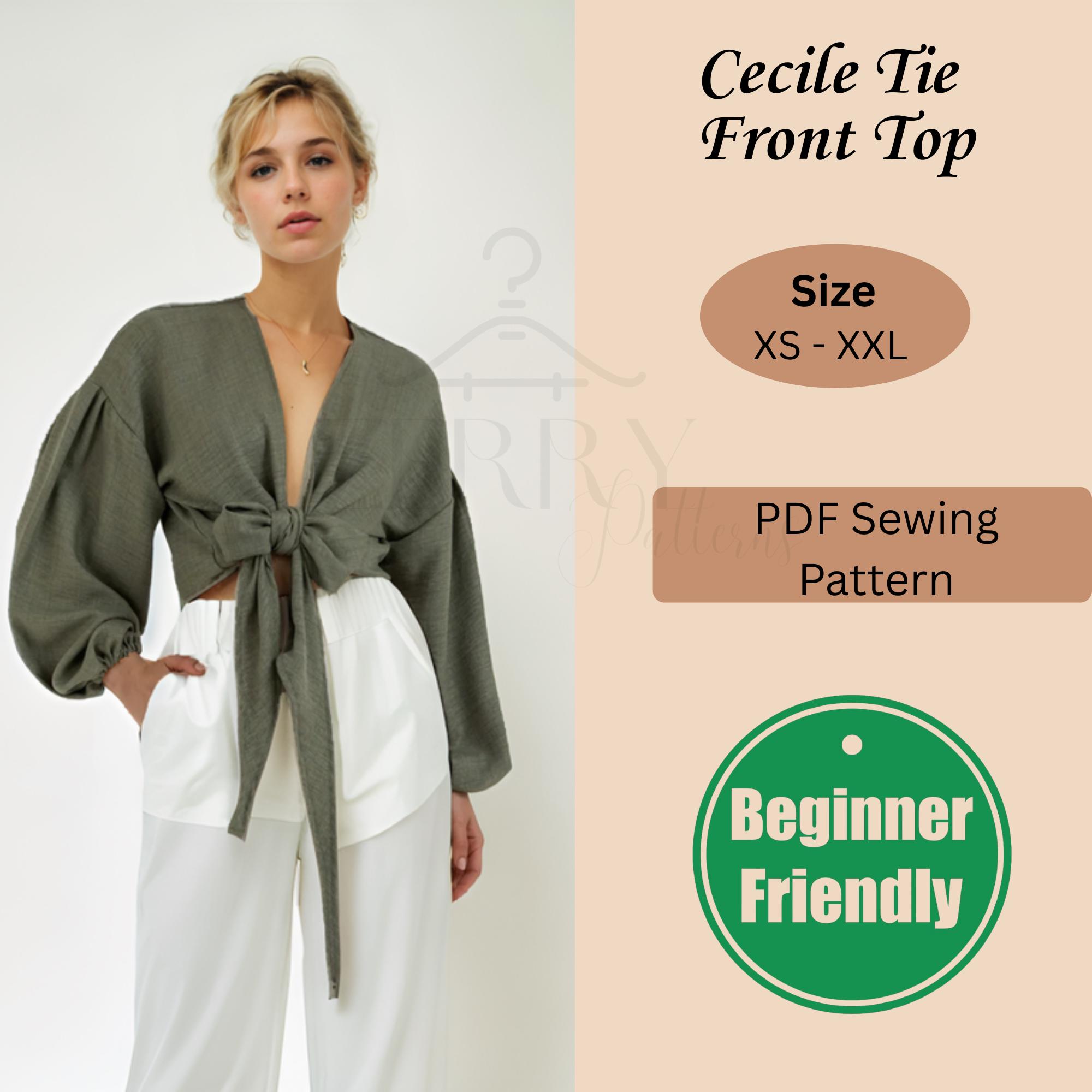 Front Tie Top Sewing Pattern | Long Sleeve Wrap Blouse | Deep V Neck Crop Top | Summer Top | Women Sewing Pattern | XXS -  XXL