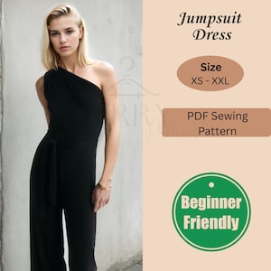 Jumpsuit One Shoulder Sewing Patterns | Linen Jumpsuit Pattern | Womens Sleeveless Jumpsuit | Wide Leg Romper PDF | Size XS-XXL