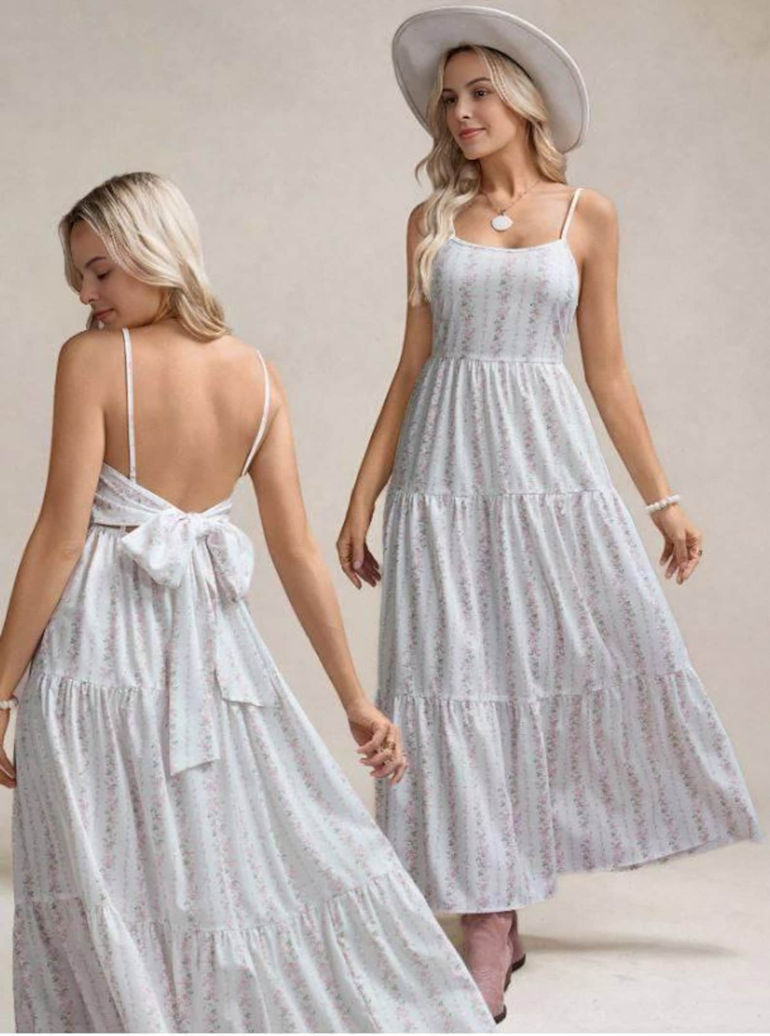 Backless Summer Sewing Pattern – Back Tie Maxi Dress, Sleeveless Bow ...