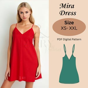 Cami Slip Dress Sewing Pattern | Bias Cut V-Neck Dress | PDF Download | Beginner Friendly | S-XXL Sizes Included | Nightwear & Summer Dress