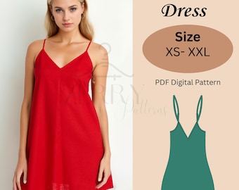 Cami Slip Dress Sewing Pattern | Bias Cut V-Neck Dress | PDF Download | Beginner Friendly | S-XXL Sizes Included | Nightwear & Summer Dress