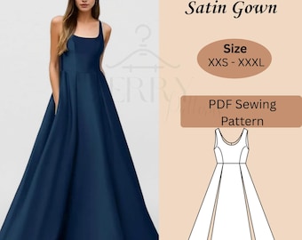 Cartamodello per abito Roumee / Cartamodello per abito lungo senza maniche / Cartamodello PDF per abito da sposa / Abito da damigella d'onore / Abito da sposa / Taglie dalla XXS alla XXL