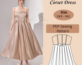 Strapless Corset Dress Sewing Pattern | Bridesmaid Dress | Wedding Dress PDF Pattern | Summer Dress For Women | XXS-XXL Plus Size Corset