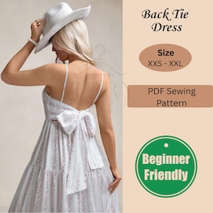 Backless Summer Sewing Pattern – Back Tie Maxi Dress, Sleeveless Bow Back Dress, PDF Pattern for Women, XXS to XXL