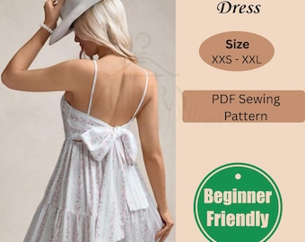 Backless Summer Sewing Pattern – Back Tie Maxi Dress, Sleeveless Bow Back Dress, PDF Pattern for Women, XXS to XXL