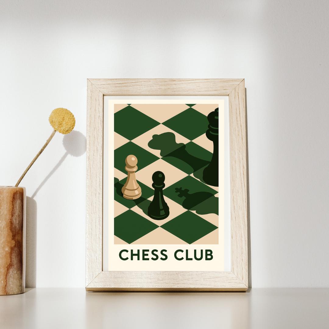 Chess Club Print, Chess Wall Art, Trendy Wall Art, Chess Art Print, Digital Art Download, Chess Lover Gift - Minimalist Digital Print Poster