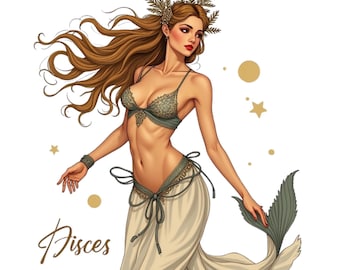 Himmlische Sternzeichengöttin PNG, Sternzeichen Mädchen Clipart, Astrologie PNG, Fische Zeichen, Horoskop Clipart, Sternzeichen Journal