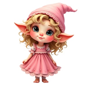 Clipart PNG Petite Fille Gnome mignonne, gnome fille rose, PNG avec Résolution de 547 DPI (Fond Transparent), Usage Personnel et Commercial