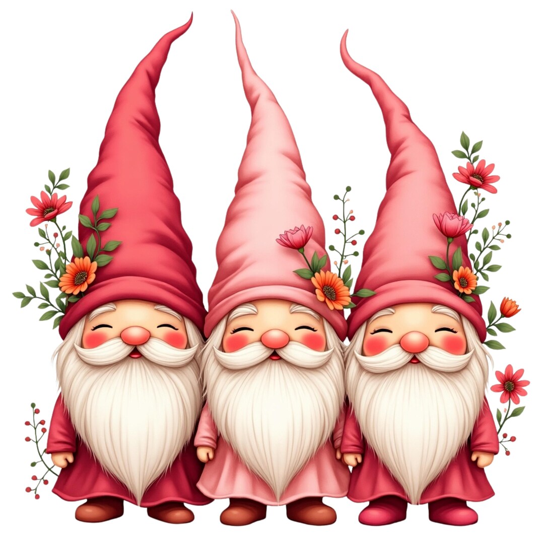 Cute Pink Gnomes PNG Clipart, Spring Floral Garden Gnomes, Flowers, PNG ...