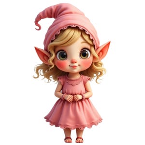 Clipart PNG Petite Fille Gnome mignonne, gnome fille rose, PNG avec Résolution de 547 DPI (Fond Transparent), Usage Personnel et Commercial