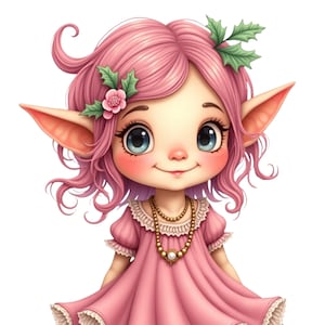 Clipart PNG Petite Fille Gnome mignonne, gnome fille rose, PNG avec Résolution de 547 DPI (Fond Transparent), Usage Personnel et Commercial
