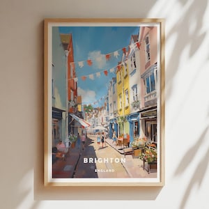 Brighton Travel Poster, Vintage Wall Art Print of Brighton UK, Seaside Decor, British Coastal Art, Brighton Pavilion Illustration