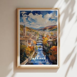 Sarajevo Poster, Bosnia Wall Art Print, Vintage Sarajevo City View, Balkan Travel Decor, Historic Europe Landscape Print