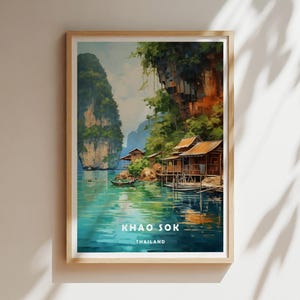 Póster de viaje al Parque Nacional Khao Sok - Impresión de arte mural de Tailandia, decoración para el hogar y la oficina, idea de regalo, impresión de Khao Sok, Tailandia, impresión de mapa de Tailandia