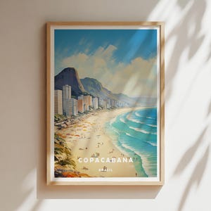 Copacabana Reiseplakat - Brasilien Wandkunst, Tropische Ozeanlandschaft, Strandbild in Brasilien, Brasilien Karte