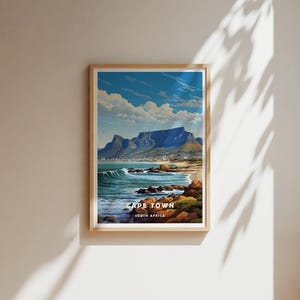 Cape Town Poster, Table Mountain Wall Art, South Africa Coastal Print, Ocean View Travel Decor, African Landscape Artwork