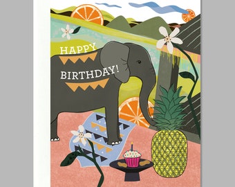 Happy Birthday Elephant Safari Party Greeting Card