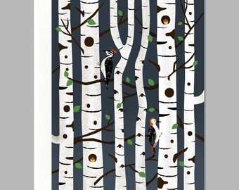 Birch Forest Woodpeckers Greeting Card