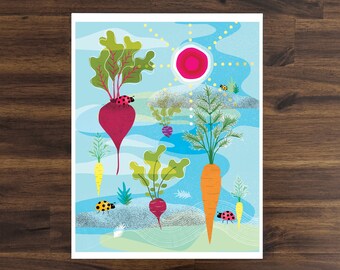 Ladybug Vegetable Friends Art Print