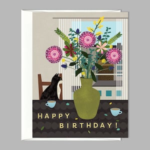 Happy Birthday Cat Bouquet Greeting Card