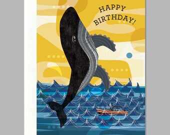 Carte de voeux heureuse de bonne baleine de joyeux anniversaire