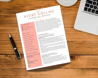 Modèle de CV modifiable pour enseignant du primaire | CV en toile modifiable | Professionnel, compatible ATS, téléchargement immédiat