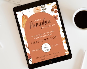Fall Baby Shower Invitation: A Little Pumpkin is on the way, Editable Canva Template (Instant Download)