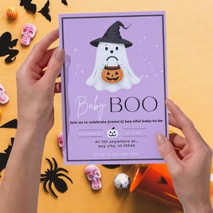 Halloween Baby Shower Invitation | Editable Canva Template | Instant Download Spooky Invite | Ghost Invite