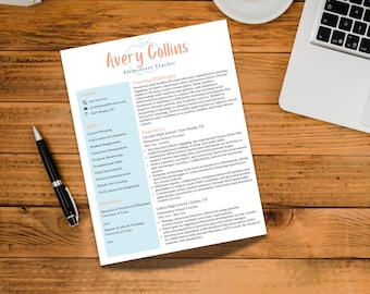 CV modifiable pour enseignant au primaire – Modèle modifiable Canva | Conception professionnelle optimisée pour l'ATS | Téléchargement instantané | Personnalisation facile