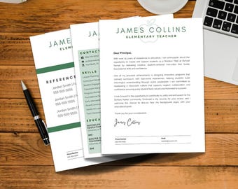 Elementary Teacher Resume Template Bundle: Editable Cover Letter & Reference Page (Canva, Instant Download, ATS-Friendly)