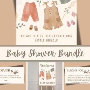 Neutral Baby Shower Bundle | Editable Invite, Book Insert, Diaper Raffle, Welcome Sign | Rustic Gender Neutral Canva Template