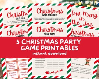 Christmas Party Games Bundle: 5 Printable Holiday Games (Canva Editable Digital Download)