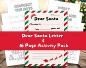 Dear Santa Letter + 16 Christmas Activity Pages for Kids | Holiday Printable Games & Coloring Sheets