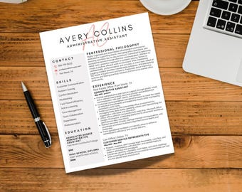 Currículum de asistente administrativo editable / Editar en Canva / Compatible con ATS / Descarga instantánea