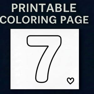 Number 7 Coloring Page – Easy Beginner Coloring Sheet for Kids, Toddler Learning Printable, Large Simple Outline, Digital Download.