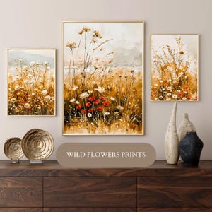 Rustic Wildflower Field Wall Art – Abstract Floral Landscape Print,Vintage Canvas Decor for Farmhouse or Nature-Inspired Homes-Digital Print