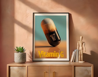 Vitamin G Guinness Digital Print, Guinness Wall Art, Irish Pub Décor, Vintage Guinness Poster, Gift for him, Home Décor, Wall Art
