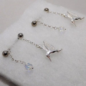 Nipple Piercing, Nipple Jewelry, Nipple RIngs, Pierced Nipple Jewelry, Hummingbird, Barbell Piercing, Pierced Body Jewelry Sterling