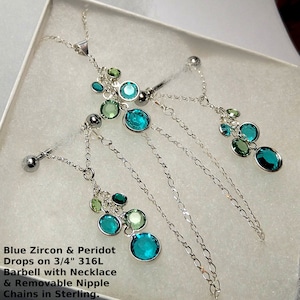 Nipple Necklace with removable nipple chains Non Piercing or Pierced Charms only Available as well