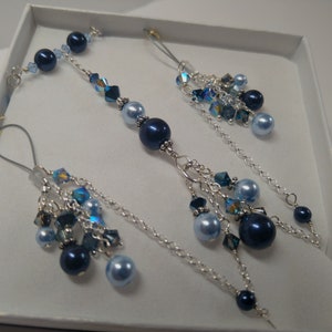 Nipple Rings, Sterling Choker, Nipple Necklace, Non Piercing Nipple, Pierced Nipple, Blue Pearl Crystal, Removeable Chains, Dark Blue