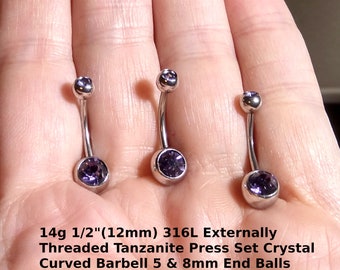 Belly Ring VCH Tanzanite Purple Belly Ring 14g 1/2" 12mm 316L Curved Barbell  Purple